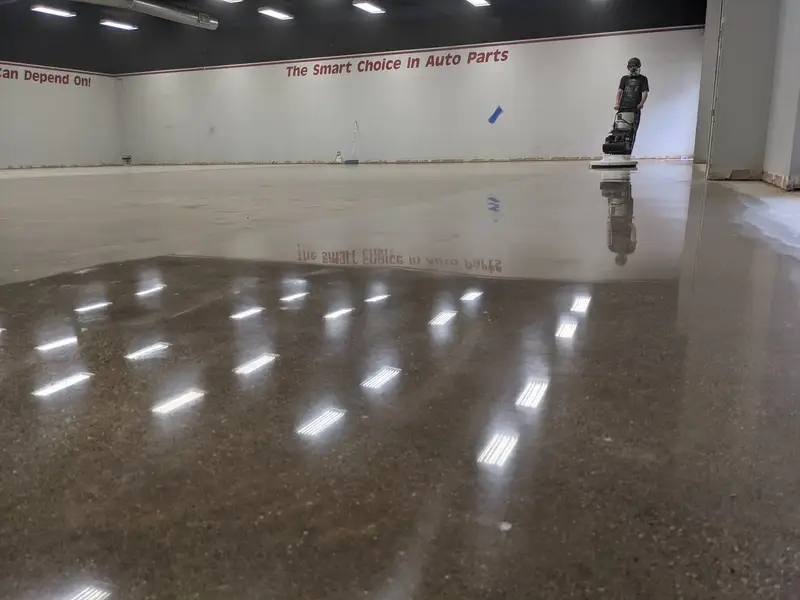 Polished concrete floor in an auto parts store