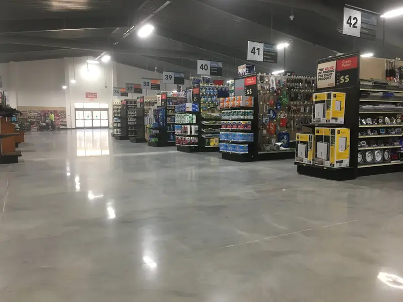 Polished concrete floor in a large retail store