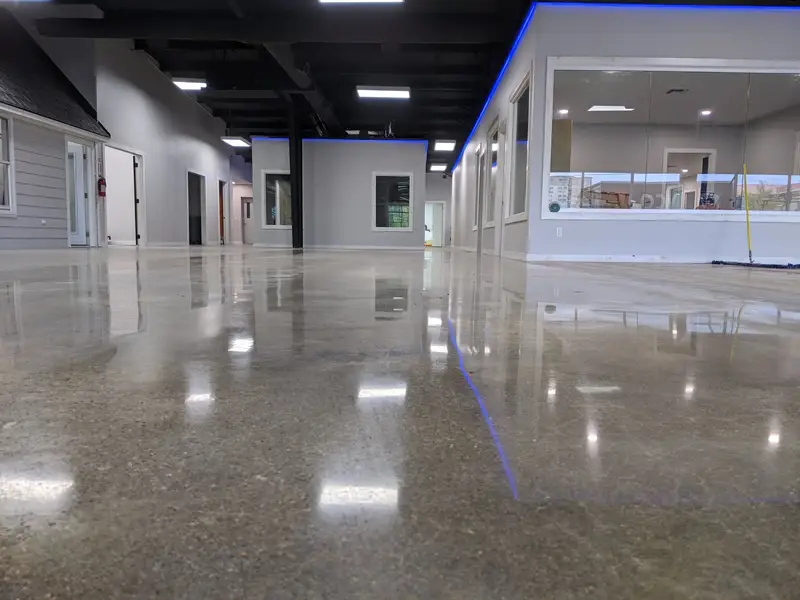 Polished concrete in a modern office corridor