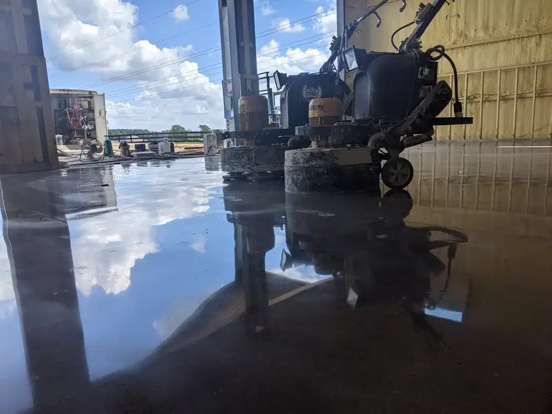Polishing machine on a mirror-finish concrete floor