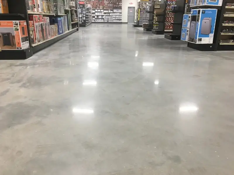 Polished concrete in a retail store aisle