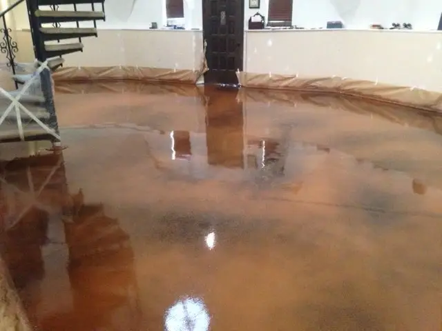Glossy brown stained concrete in a home