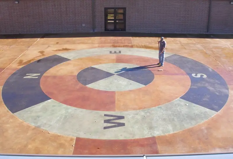 Large stained concrete compass rose