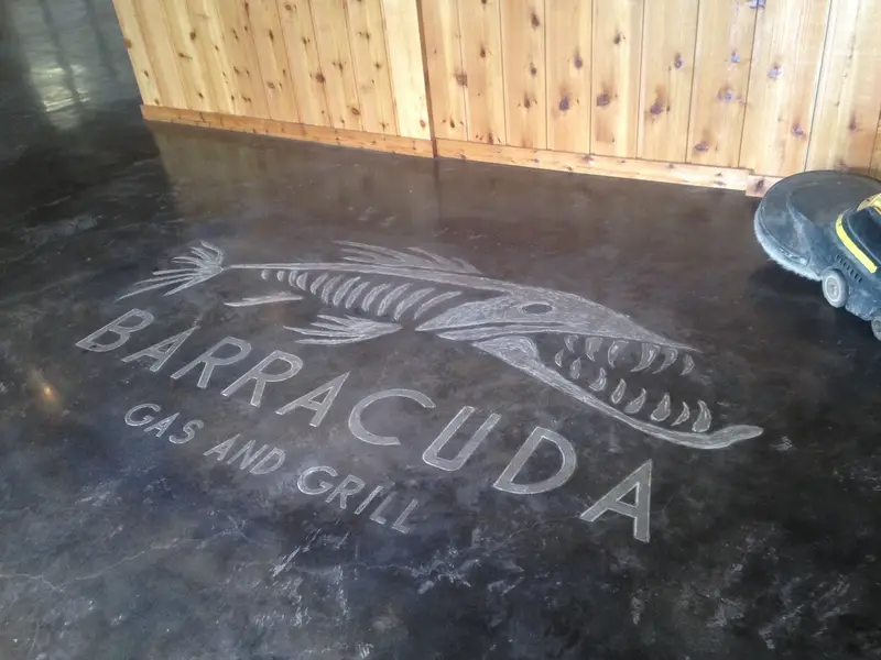 Stained concrete with a restaurant logo