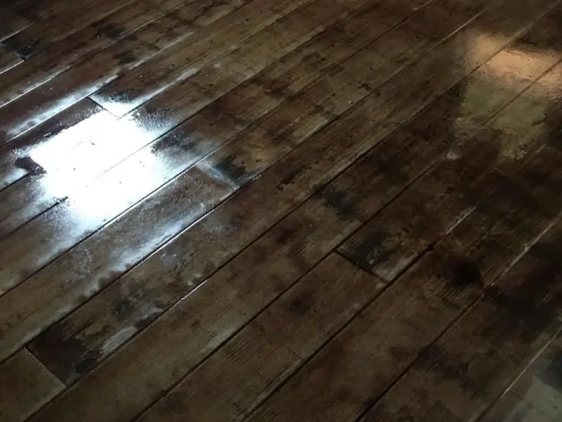 Close-up of dark wood-look concrete planks
