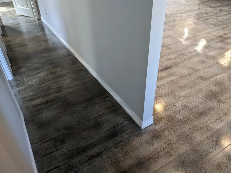 Wood-look concrete floor in a hallway